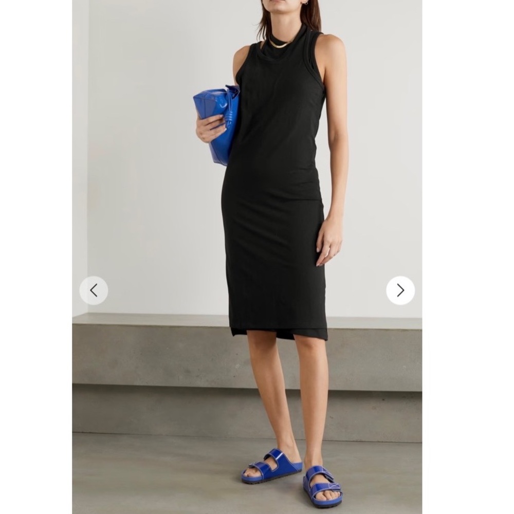 NWT FRANKIE SHOP Dress Layered cotton-blend jersey black midi